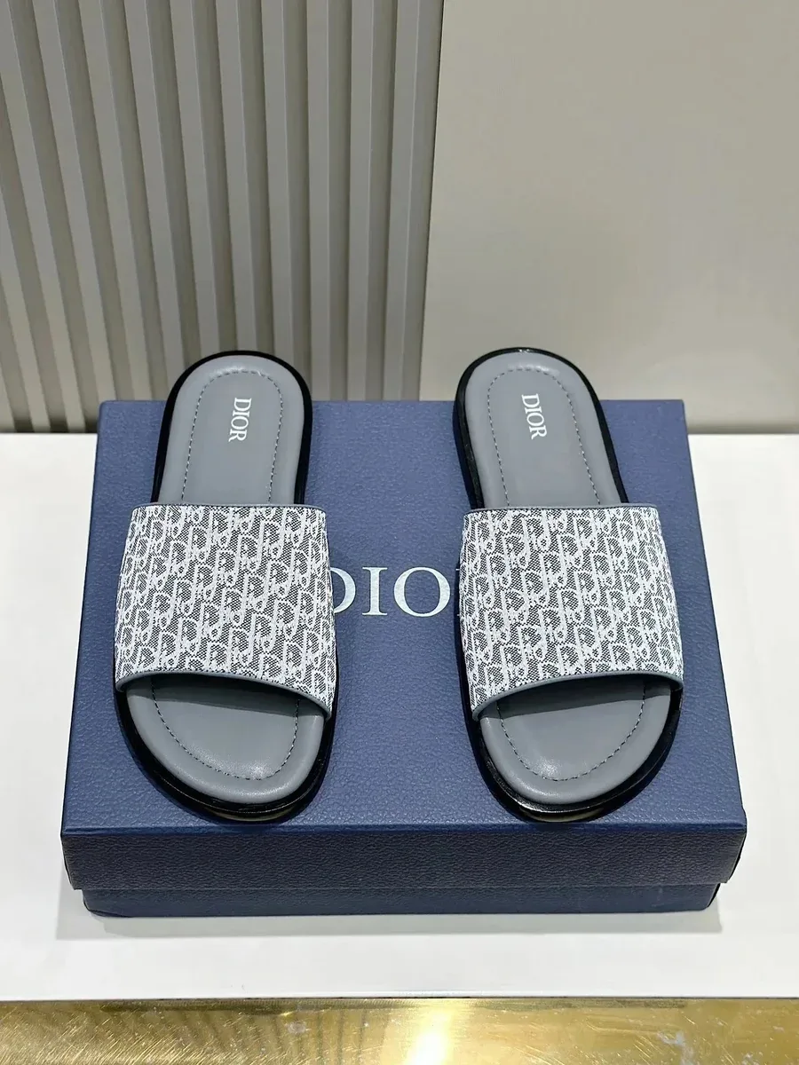 Dior Dior Dior Oblique Slide Grey/White Slides Grey