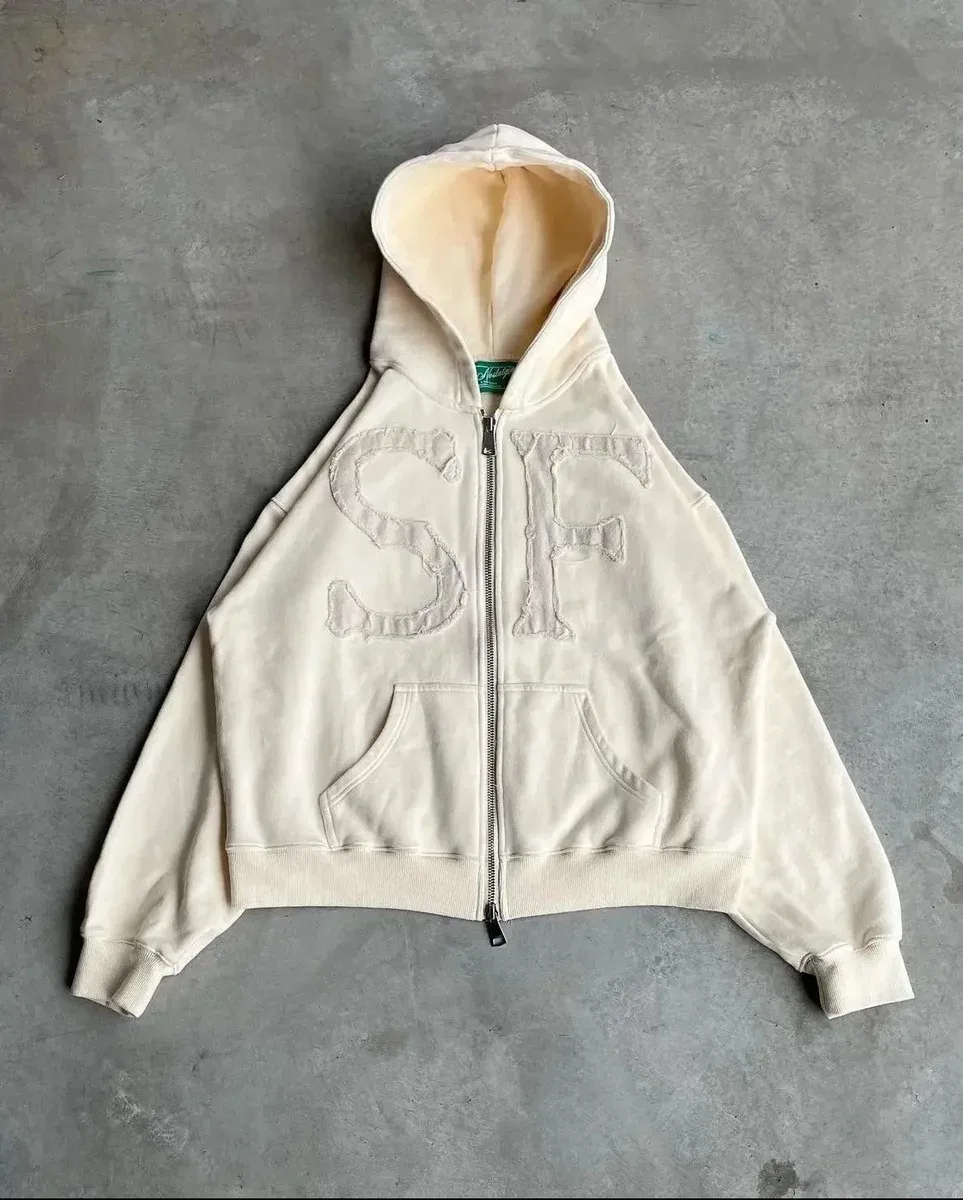 Other SF米色 Oversized Zip-Up Hoodie Beige - 1