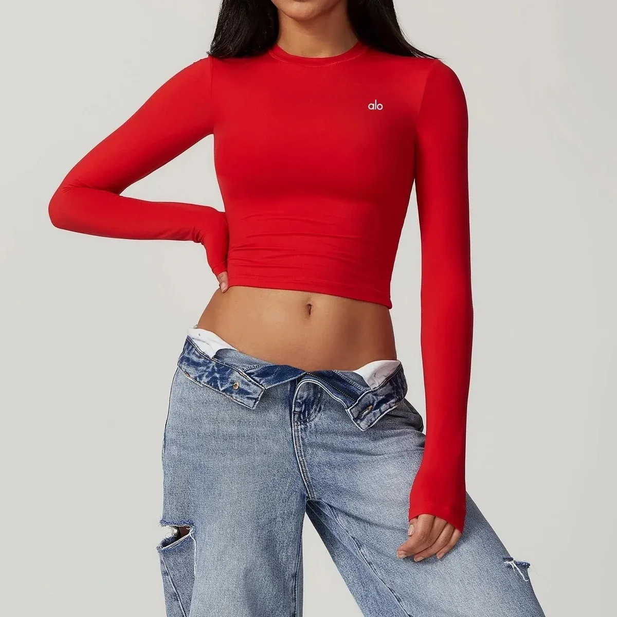 Alo Yoga Alo Red Crop Top Long Sleeve Red - 1