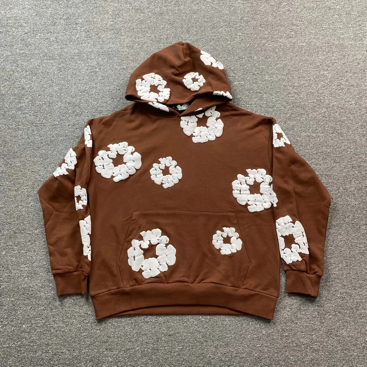 Other Brown White Floral Hoodie Sweatshirt Brown - 1