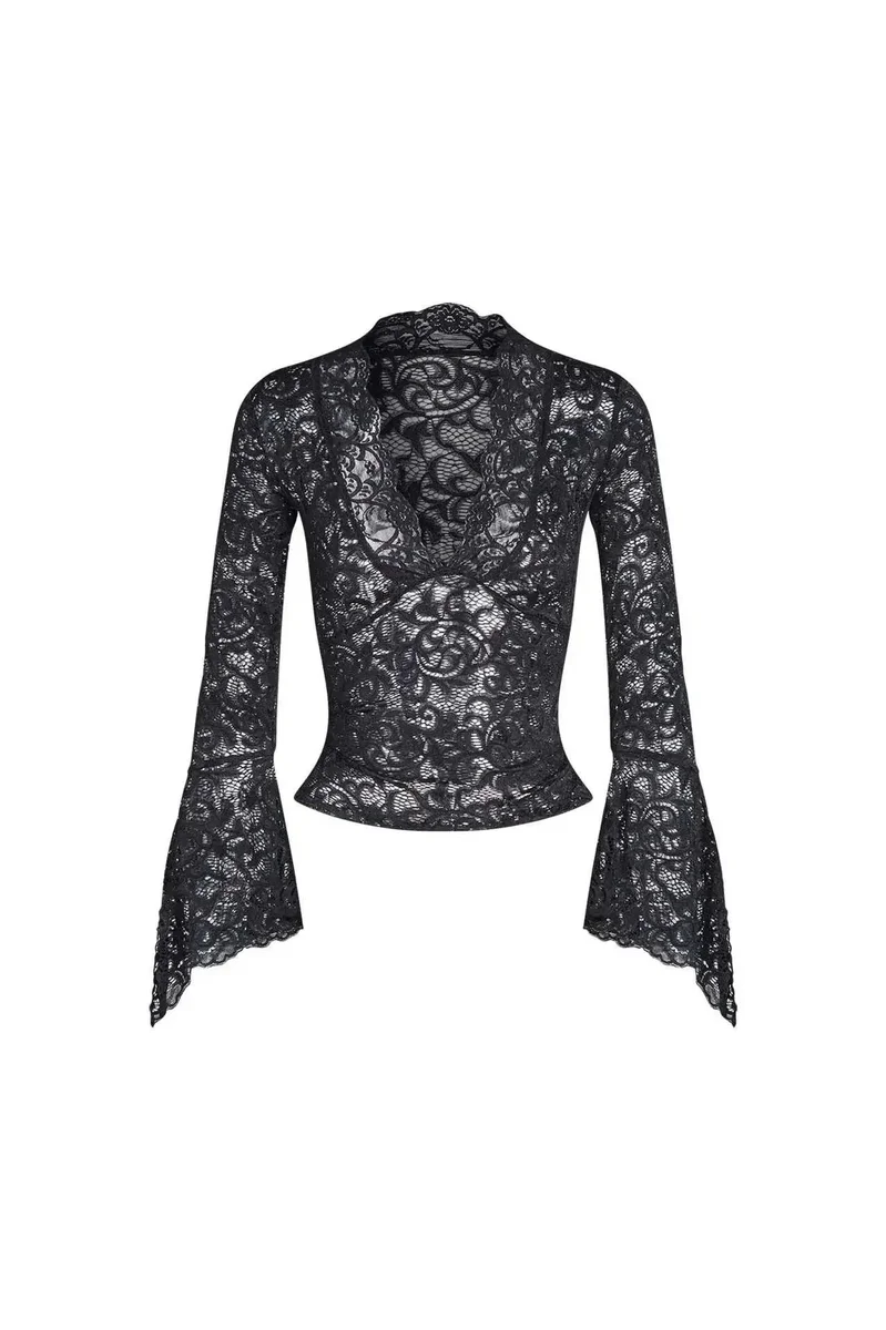 Other Black Lace Bell Sleeve Top Black - 1