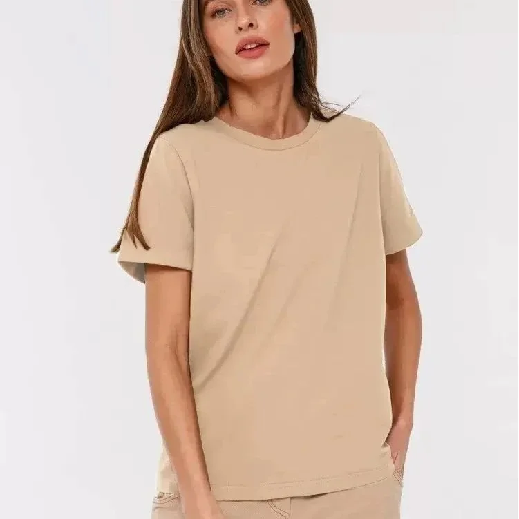 Other Beige Solid T-Shirt Beige - 1