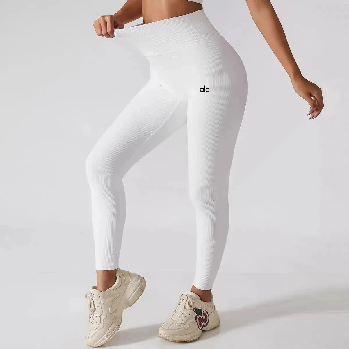Alo Yoga Alo White Ribbed Leggings White - 1