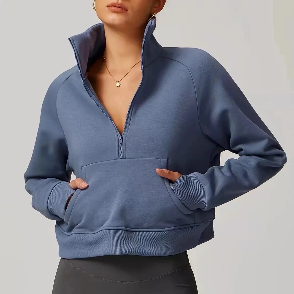 Other Blue Grey Half-Zip Hoodie Sweatshirt Grey - 1