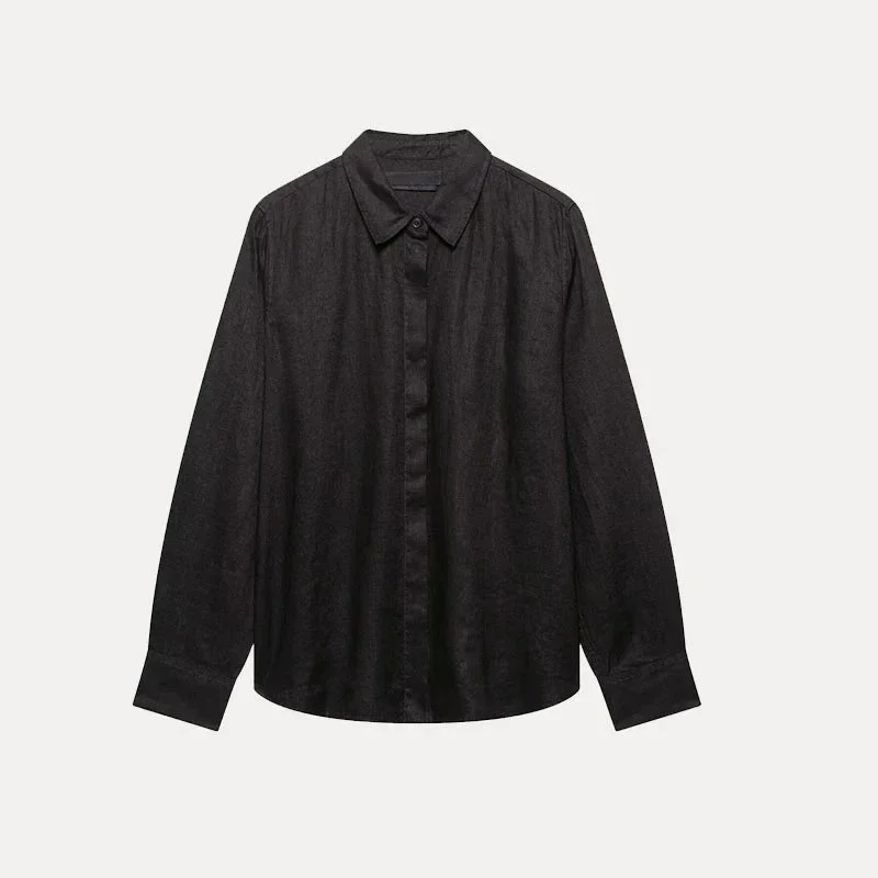 Other Black Solid Button-Up Shirt Black - 1