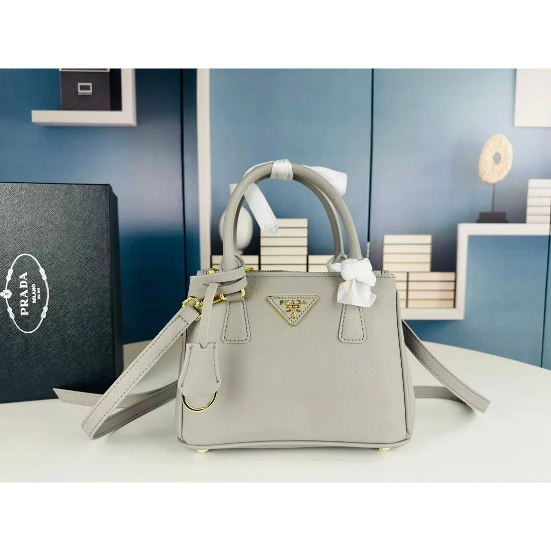 Prada Prada Saffiano Mini Tote Light Grey Handbag Grey