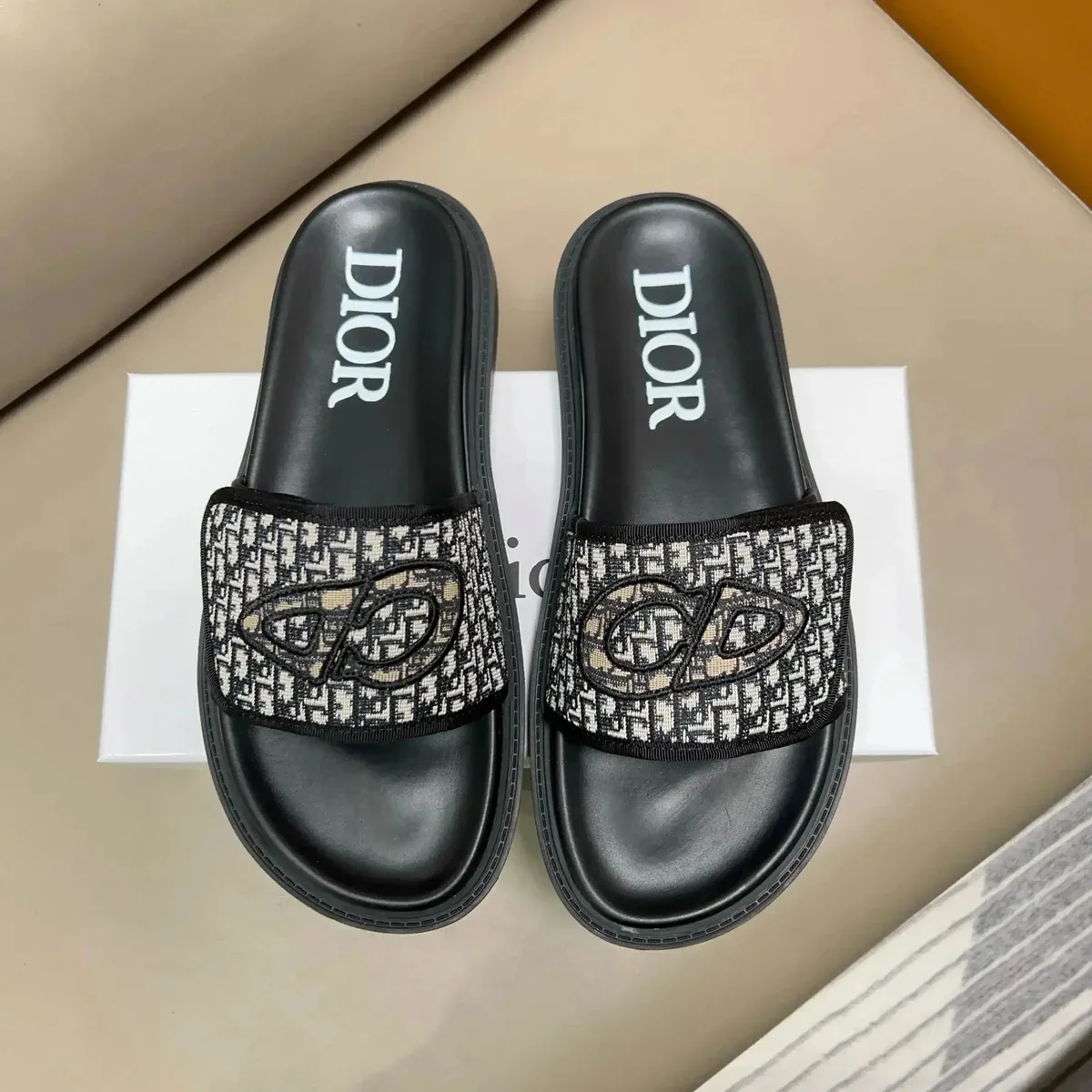Dior Dior Dior Oblique Black/Beige Oblique Slide Sandals Black