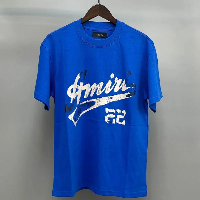 Amiri Amiri Blue White Slash Letter T-Shirt Blue - 1