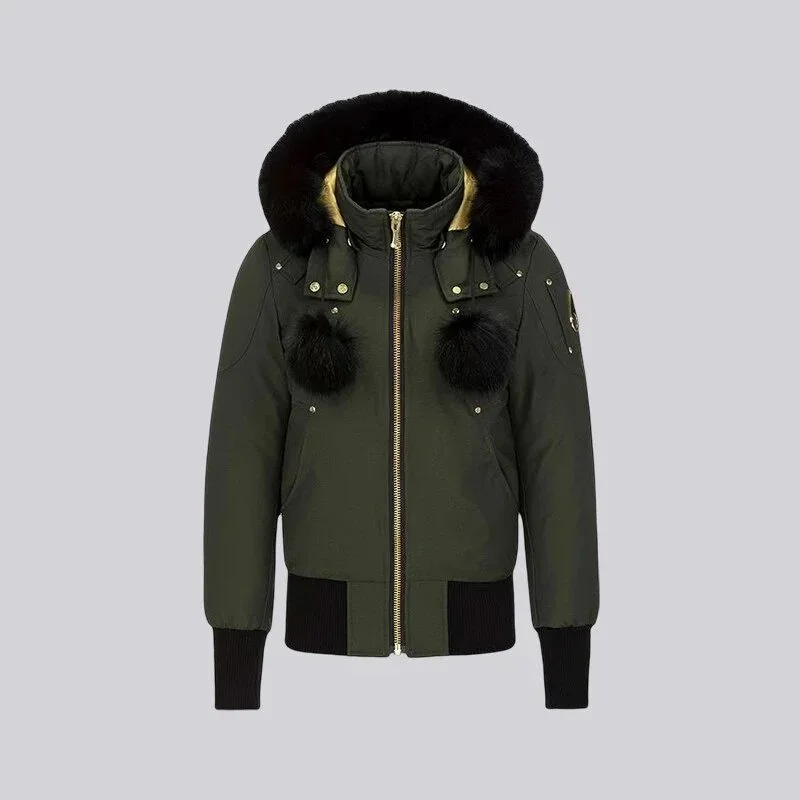 Other Military Green/Black Fox Fur Bomber Jacket Green - 1