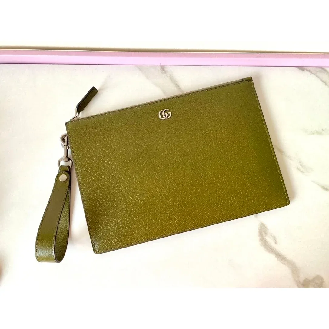Gucci Gucci Interlocking G Olive Green Clutch Bag Green
