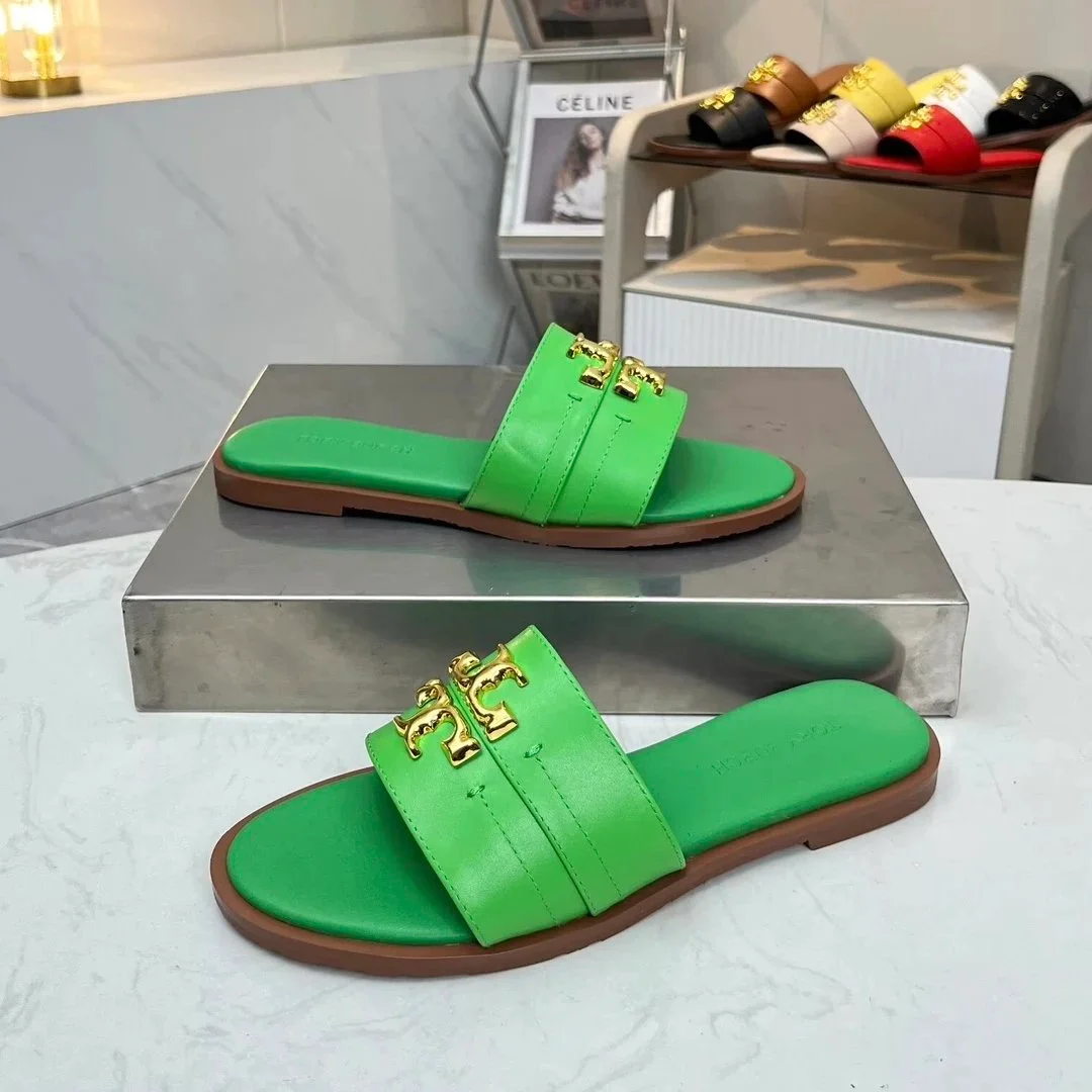 Tory Burch Tory Burch Minnie Green Leather Sandals Green - 1