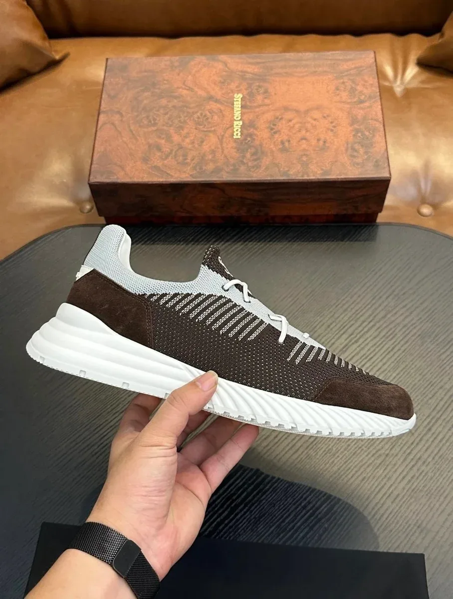 Stefano Ricci Stefano Ricci Brown & White Knit Sneakers Brown - 1