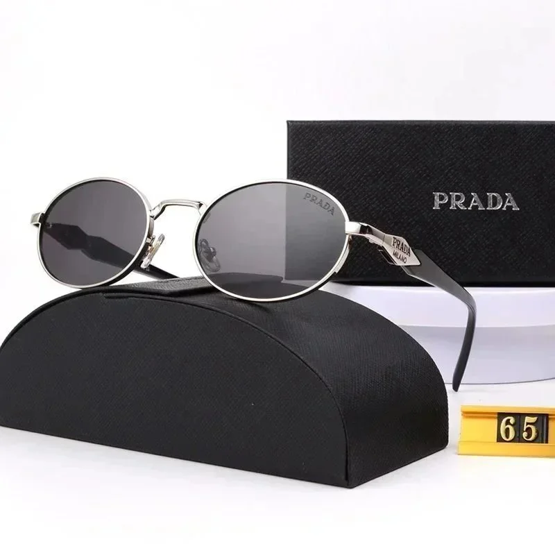 Prada Prada Oval Sunglasses Black Frame Grey Lens Eyewear Black - 1