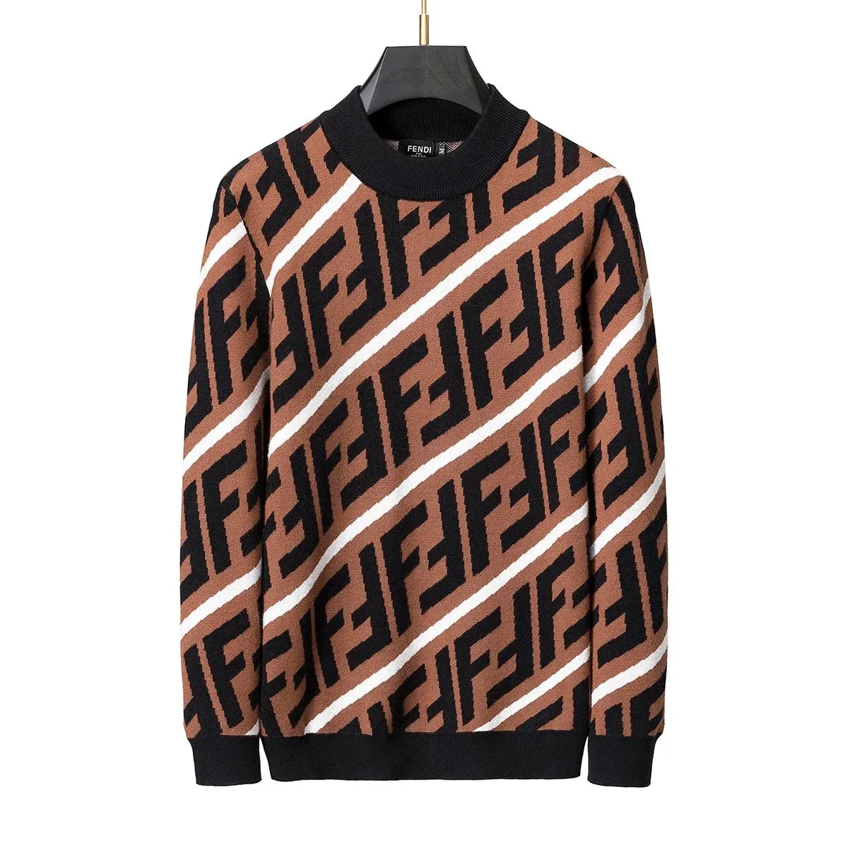 Fendi Fendi FF Logo Sweater Brown Black Knit Top Brown - 1