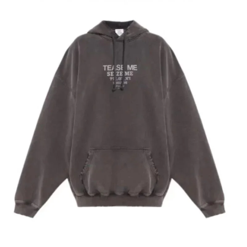 Other Unisex Oversized Hoodie 'Tease Me' Washed Grey Grey - 1