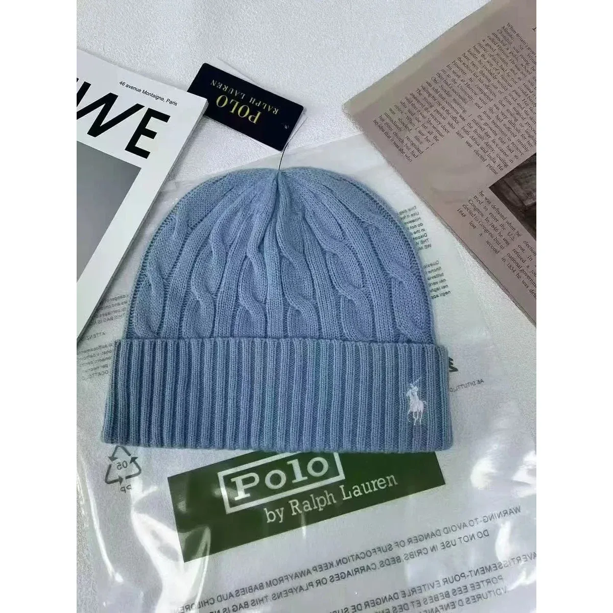 Polo Ralph Lauren Polo Ralph Lauren Cable Knit Beanie in Sky Blue Blue - 1