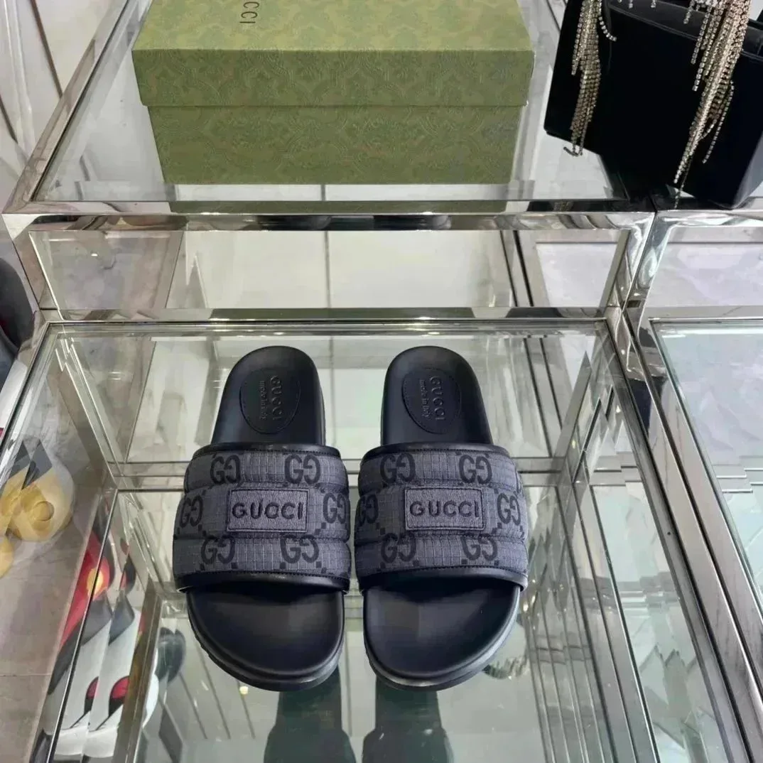 Gucci Gucci GG Monogram Slide Sandals Charcoal/Black Grey