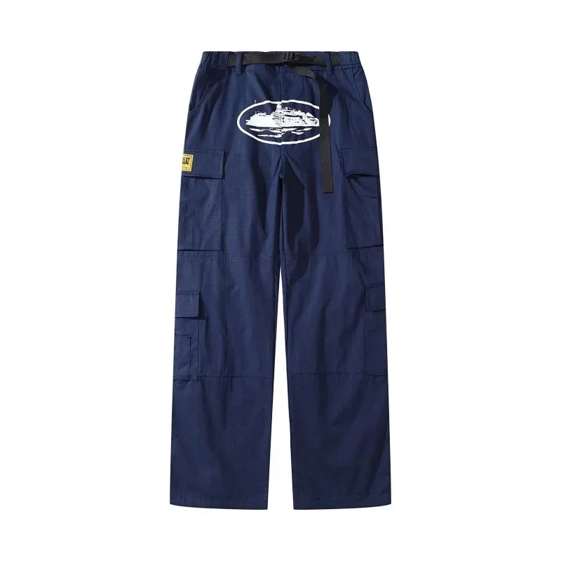 Other Navy Multi-Pocket Cargo Pants with Island Print Navy - 1