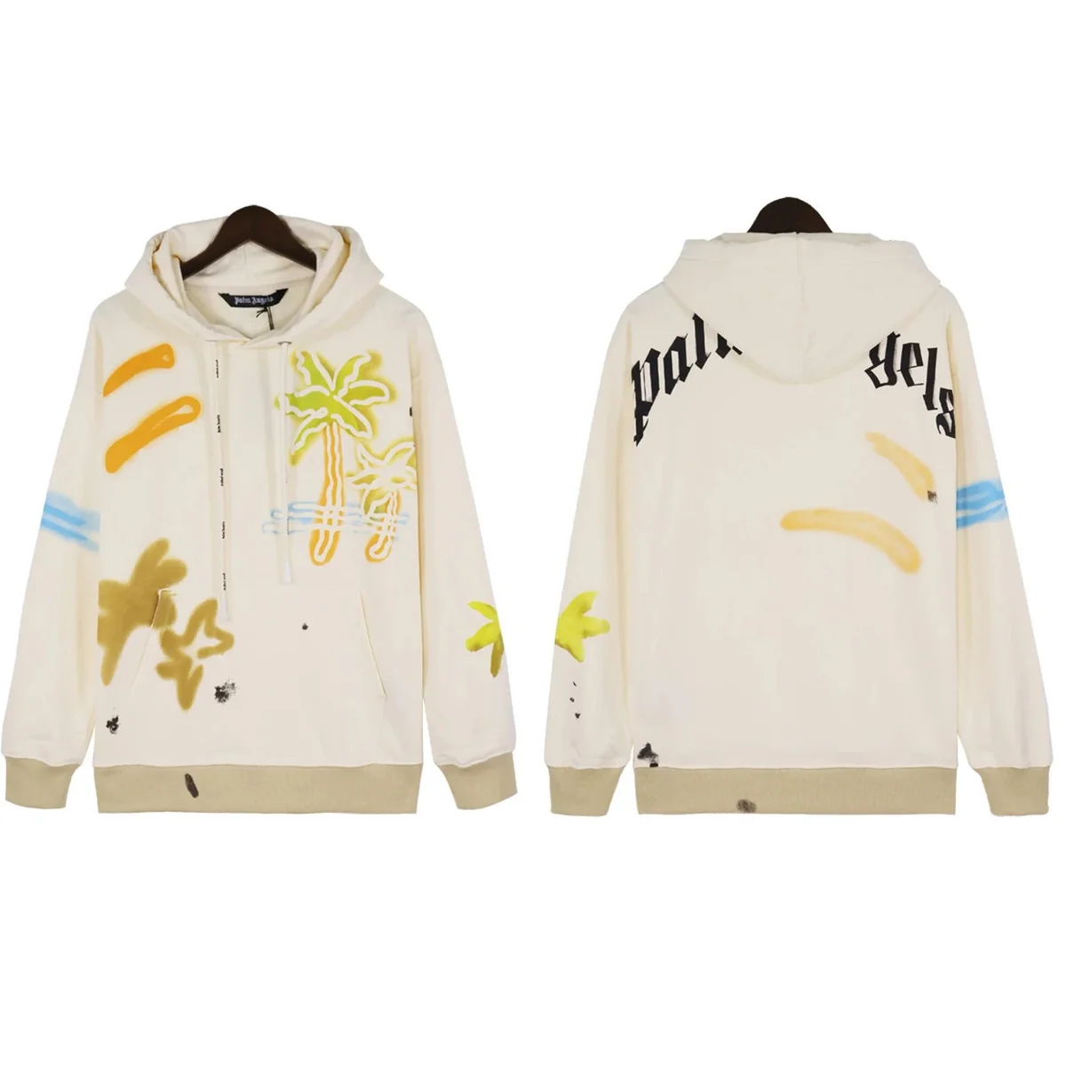 Palm Angels Palm Angels Palm Apricot Palm Tree Graphic Hoodie Beige - 1