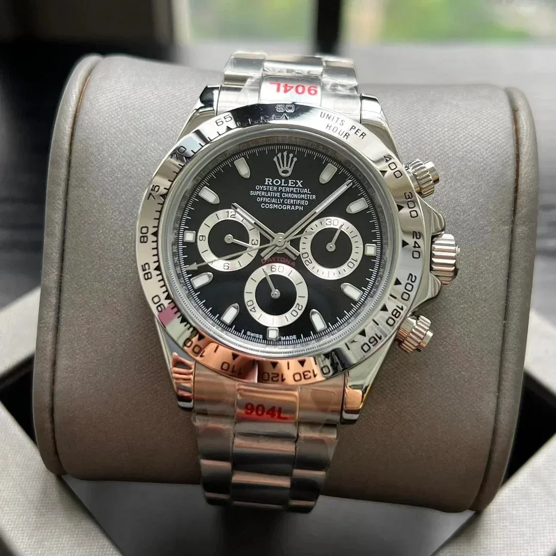 Rolex Rolex Daytona Silver Case Black Dial Steel Bracelet Watch Black - 1