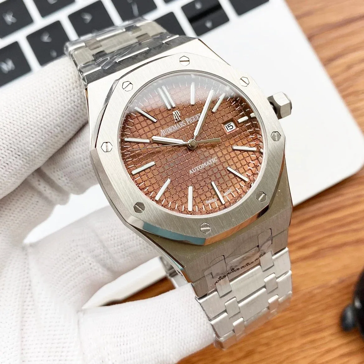 Audemars Piguet Audemars Piguet Royal Oak Silver Case Brown Dial Steel Band Watch Silver - 1
