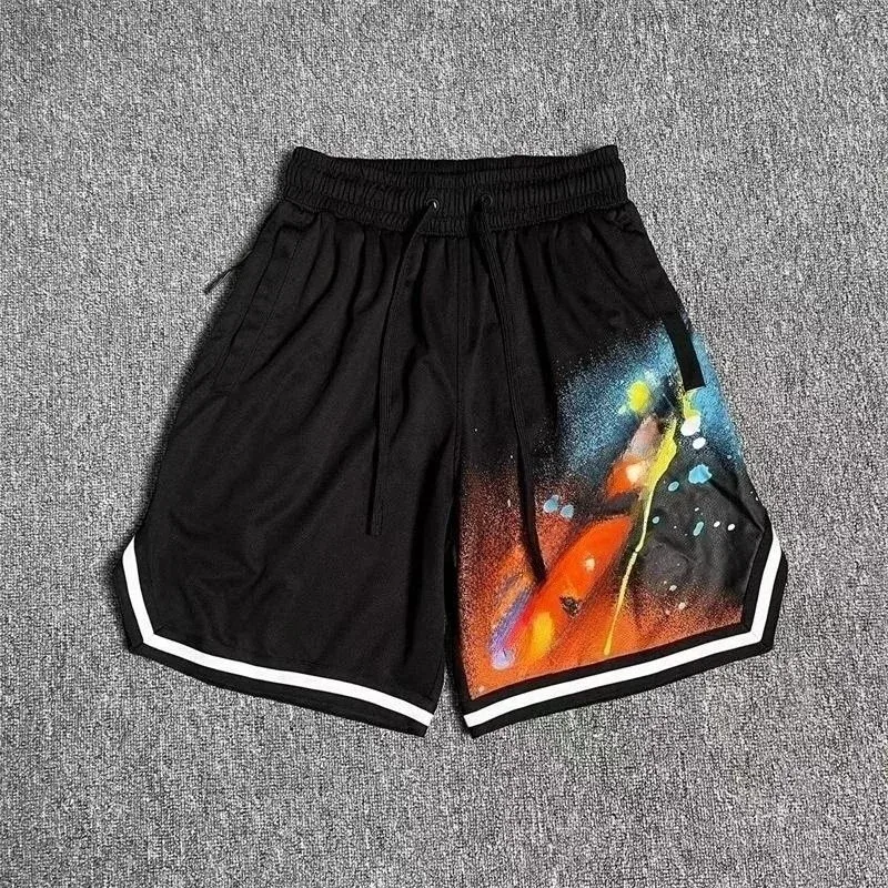 Other Black Color Block Print Basketball Shorts Black - 1
