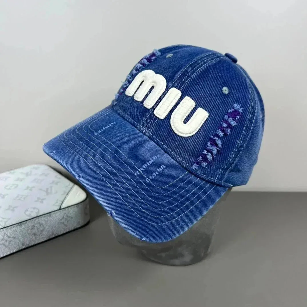 Miu Miu Miu Miu Blue Denim Cap with Frayed Details Blue