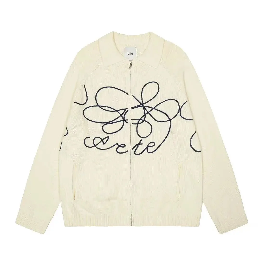 Other ART-501杏色 Artistic Knit Zip-Up Sweater Cream - 1