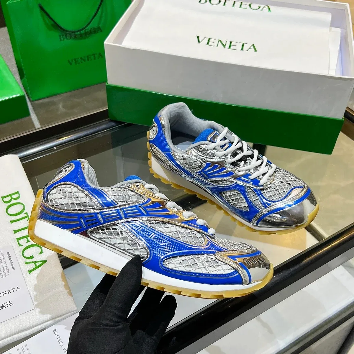 Bottega Veneta Bottega Veneta Runners Blue/Silver Sneakers Blue