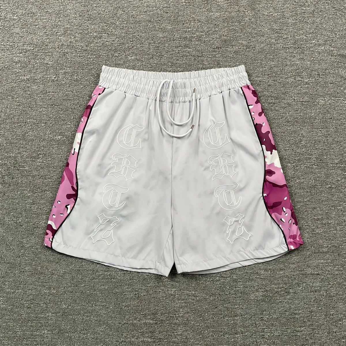 Other Unisex Pink Camo Side Panel Shorts with CRTE Embroidery Grey - 1