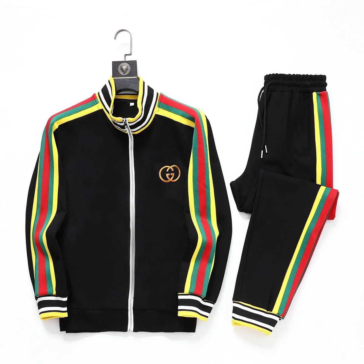 Gucci Gucci Iconic Black with Red/Yellow/Green Stripes Tracksuit Black - 1