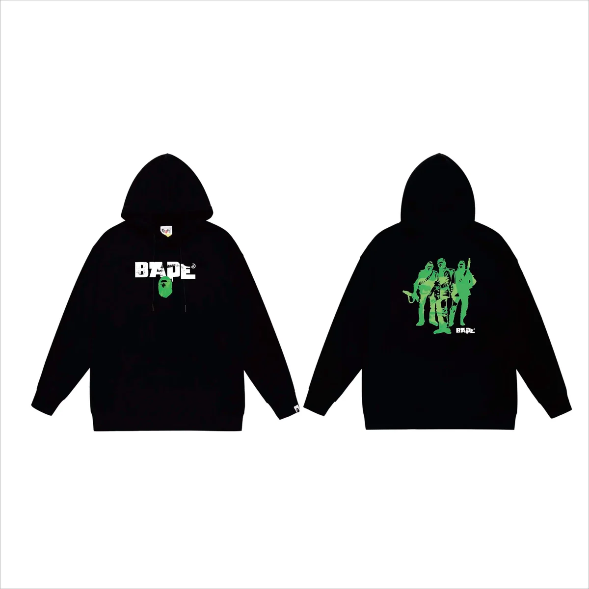 A Bathing Ape A Bathing Ape BAPE STA Black Green Print Hoodie Black - 1