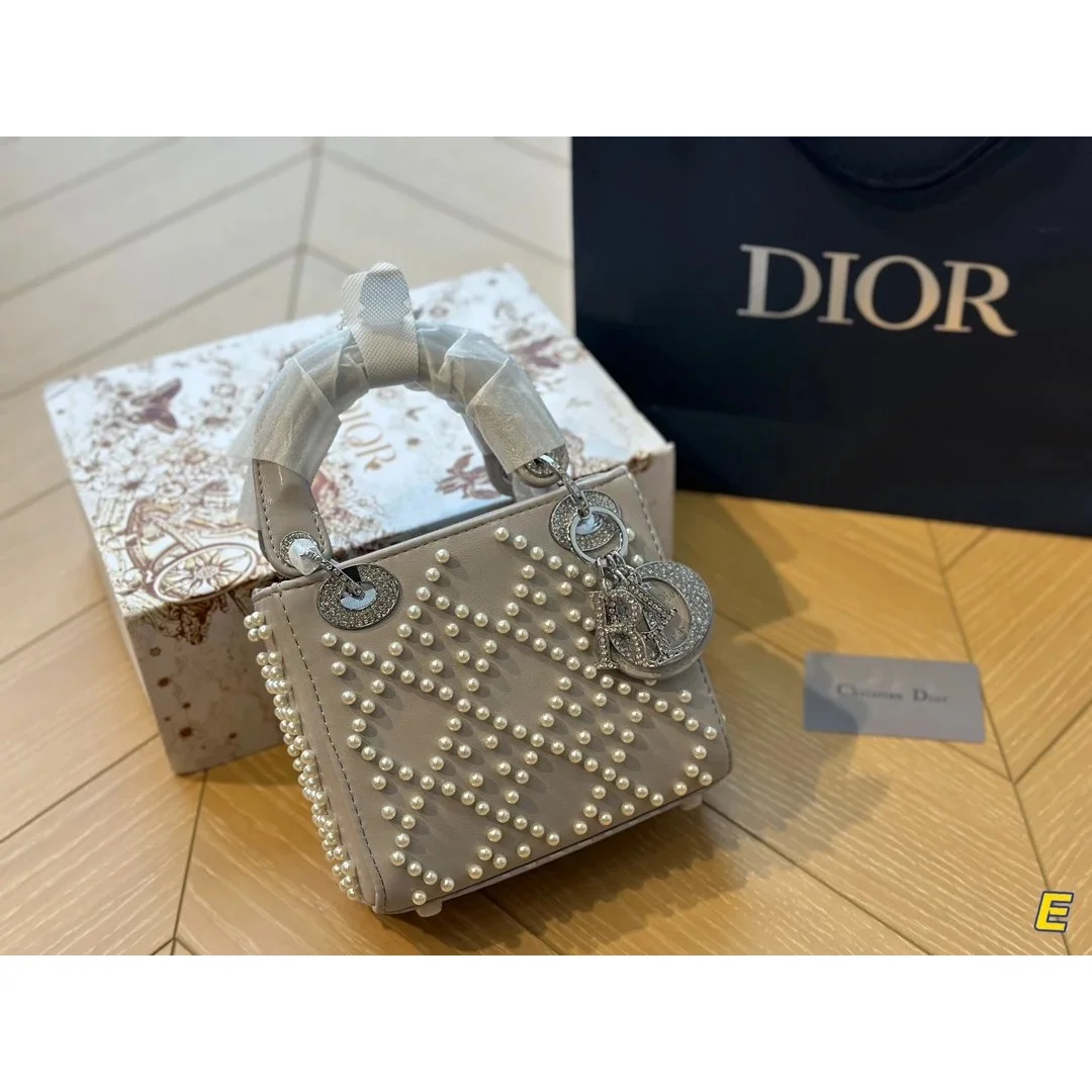 Dior Dior Lady Dior Pearl Embellished Mini Bag Beige - 1