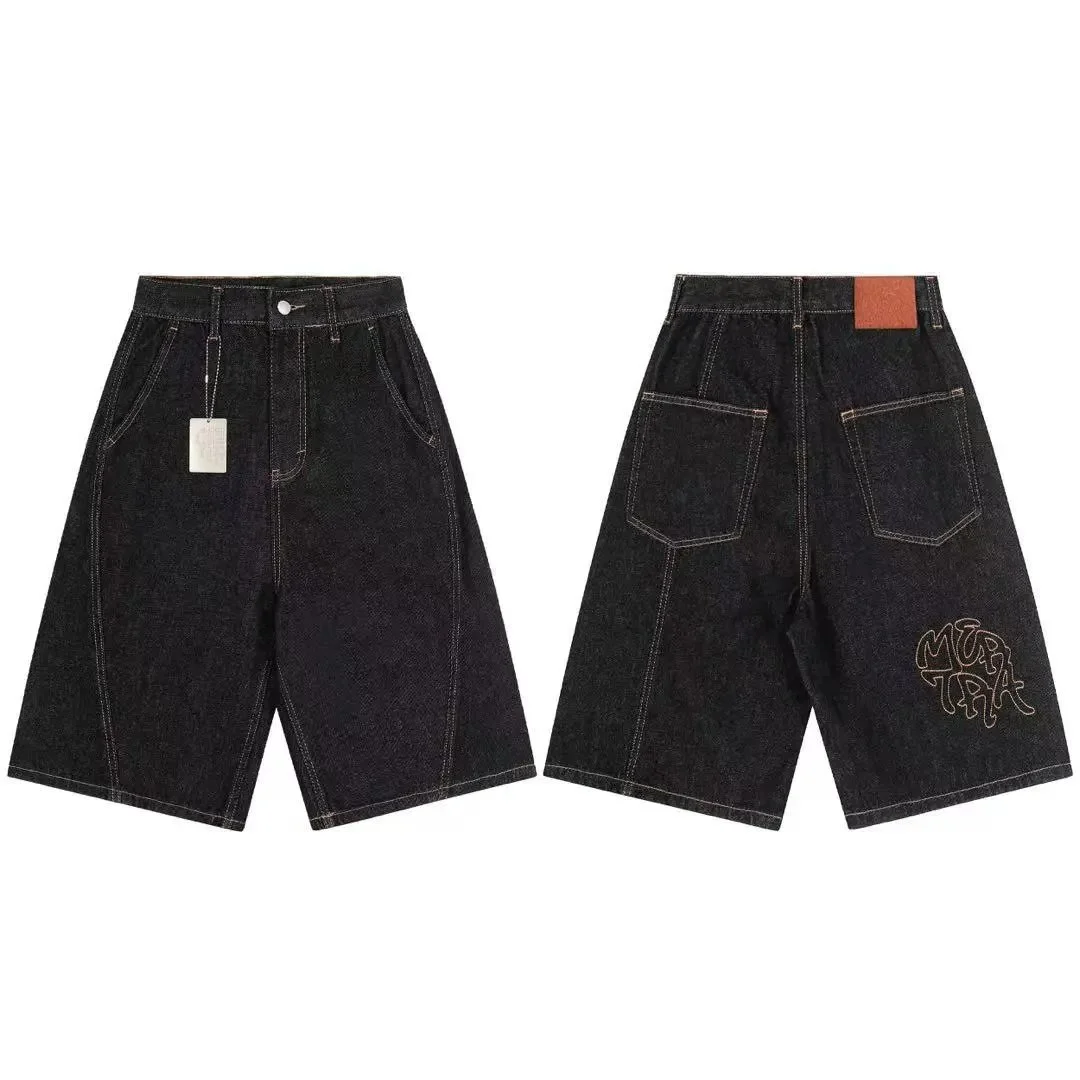 Other Unisex Deep Blue Denim Shorts with Murtra Embroidery Navy - 1