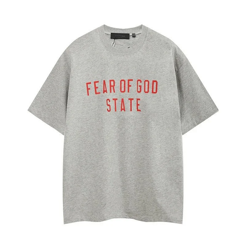 Fear of God Fear of God Heather Grey/Red T-Shirt Grey