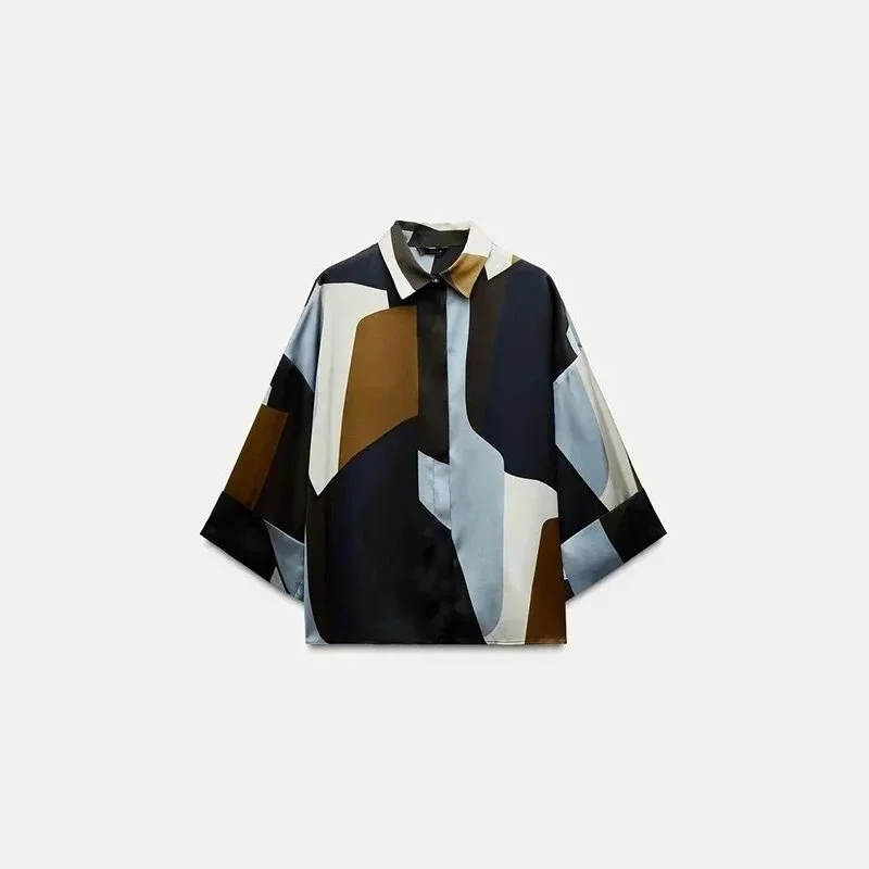 Other Unisex Abstract Print Button-Up Shirt Multicolor - 1