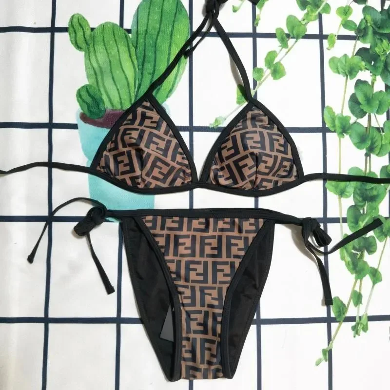 Fendi Fendi FF Monogram Beige/Black Bikini Set Beige