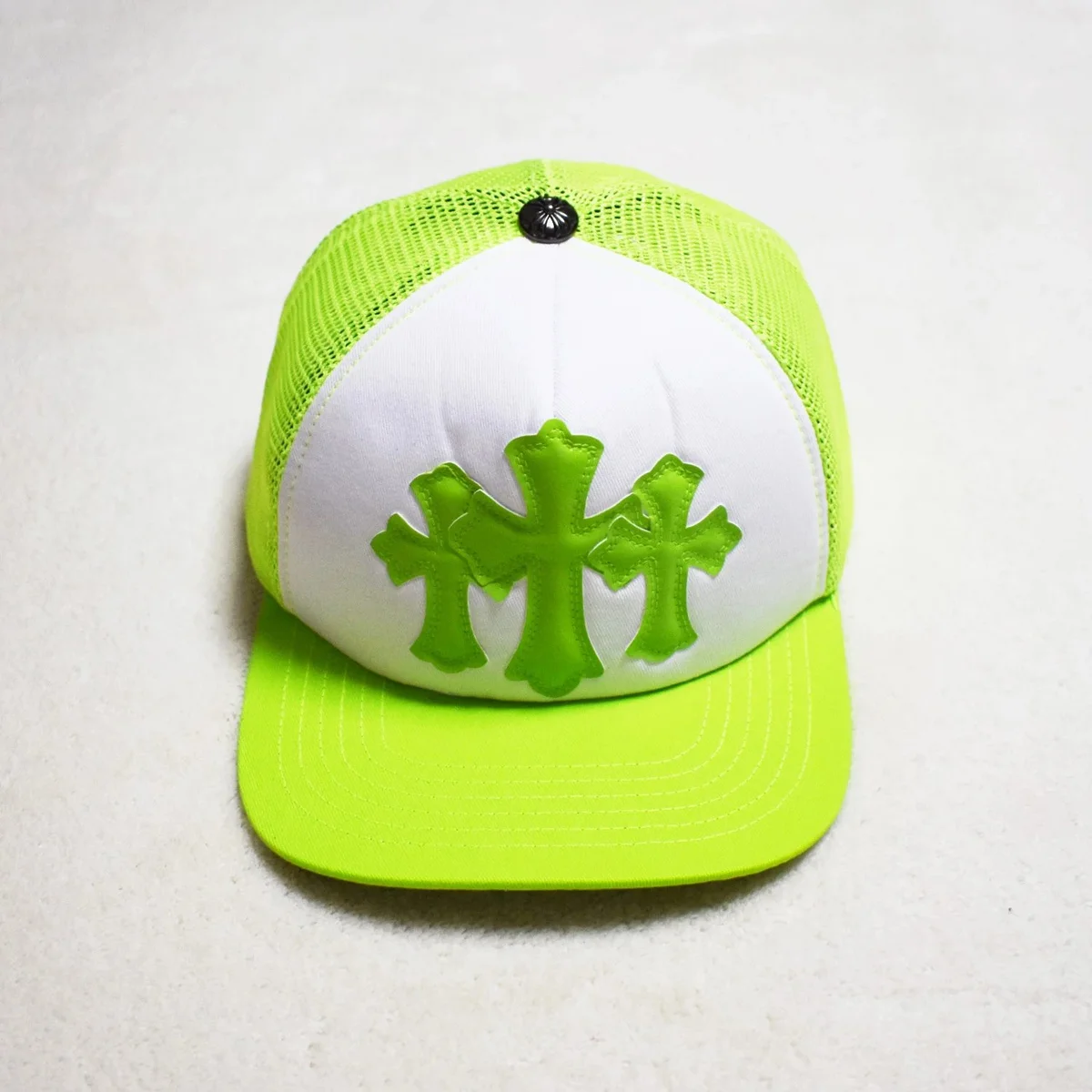 Chrome Hearts Chrome Hearts Lime Green Cross Trucker Hat Green - 1