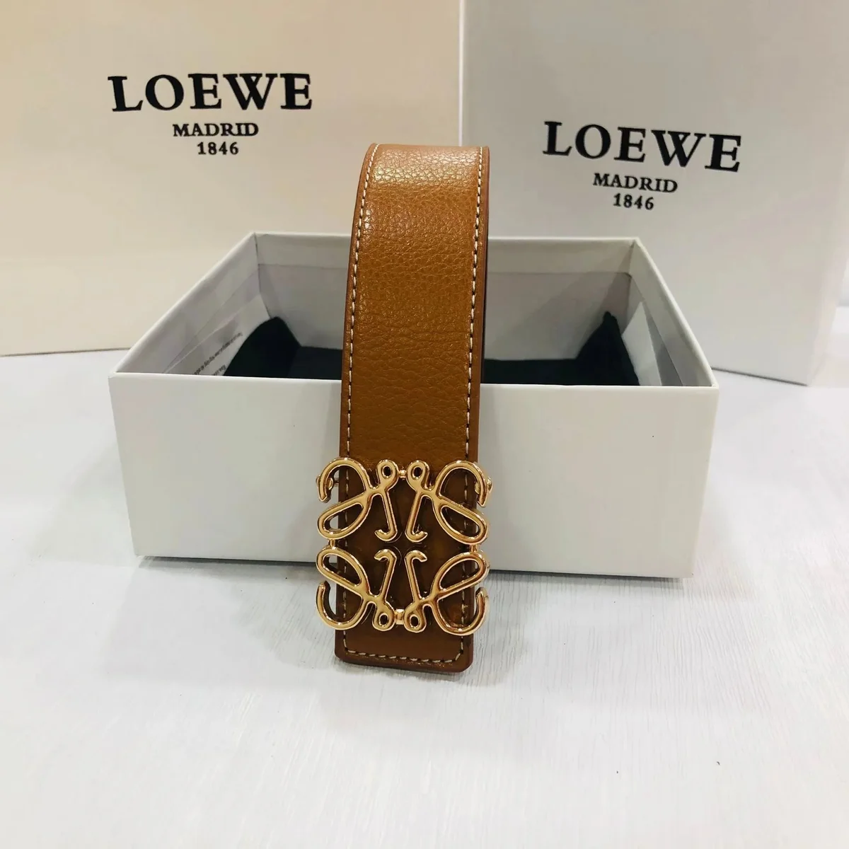 Loewe Loewe Anagram Belt Tan Gold扣 Belt Brown - 1