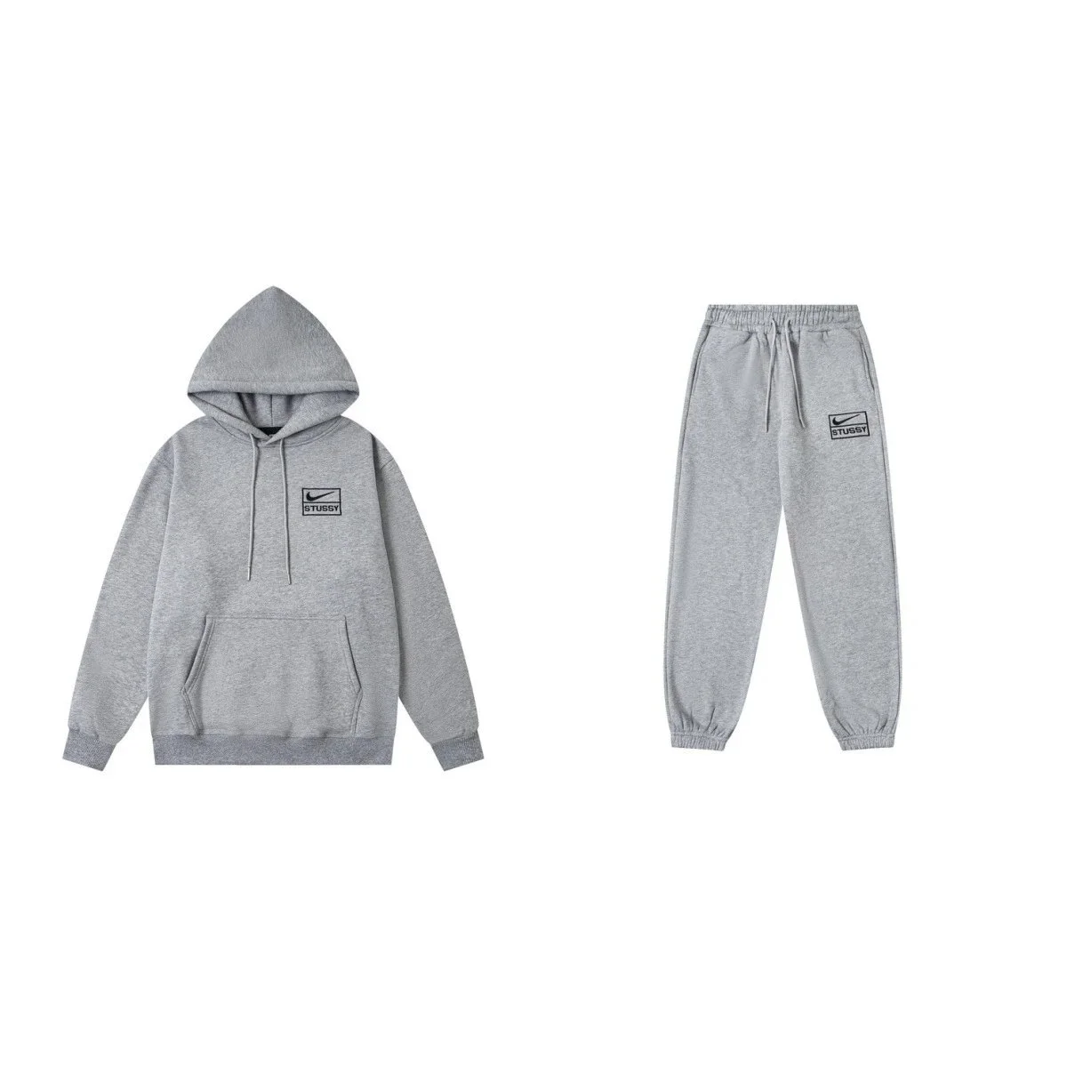 Stussy Stussy Basic Logo Embroidered Fleece Hoodie & Sweatpants Set Grey Grey