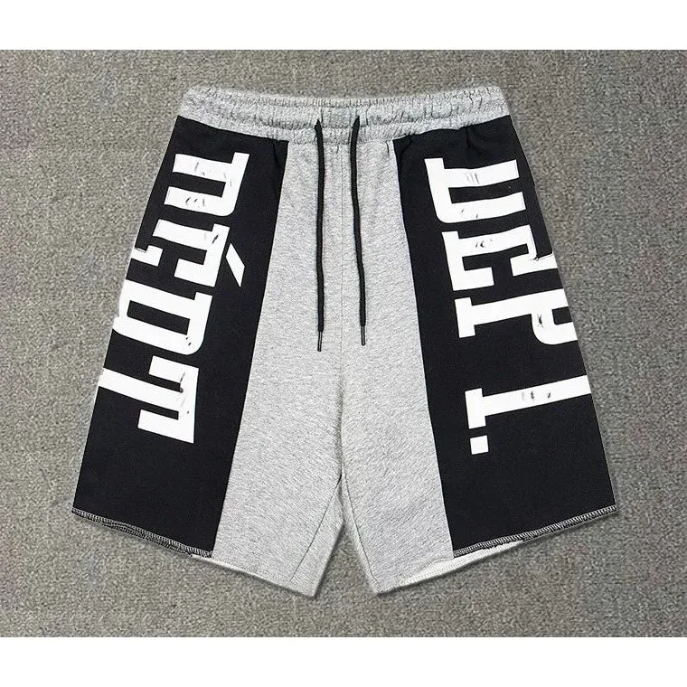 Other Unisex Grey and Black Letter Print Shorts Grey - 1