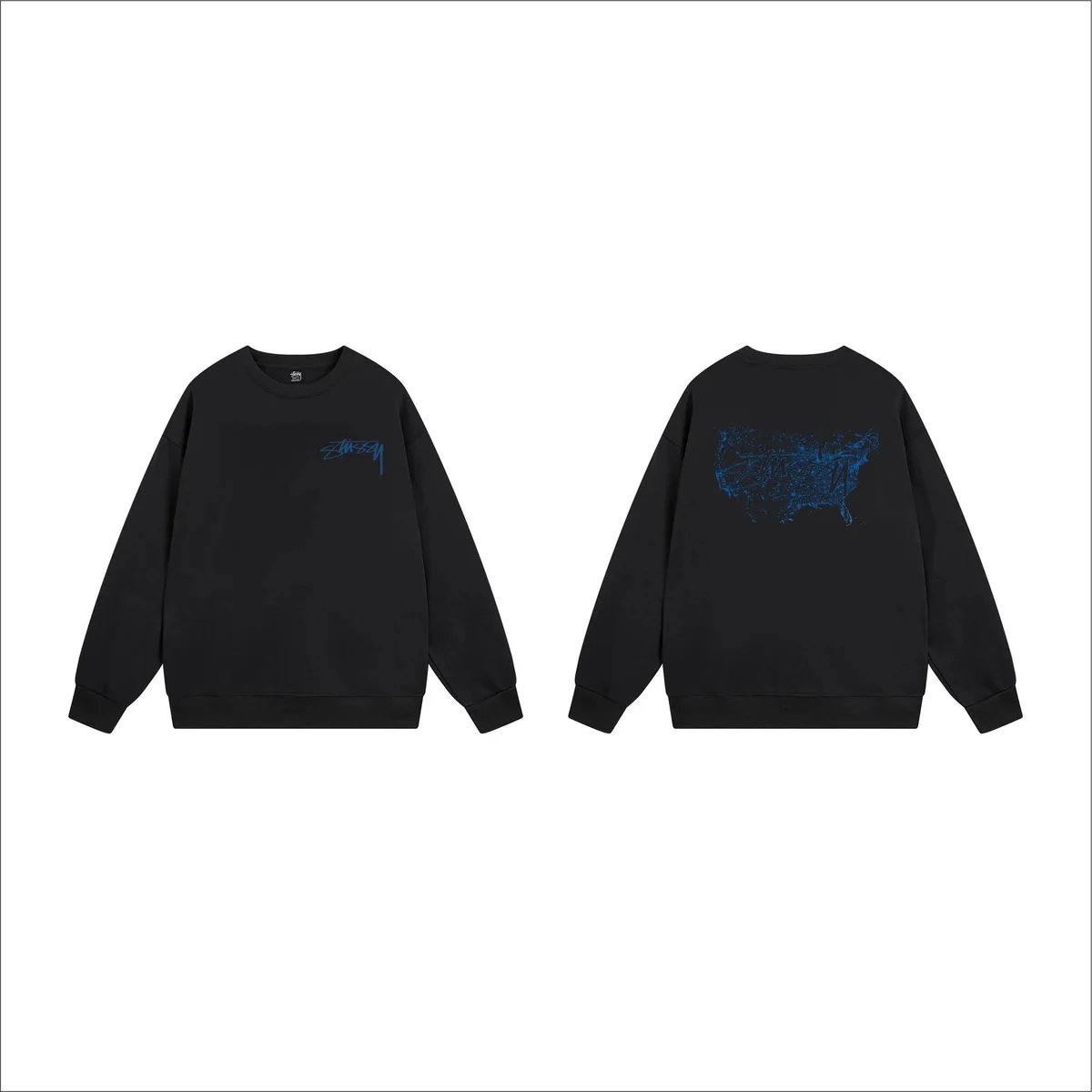 Stussy Stussy Stüssy Black Blue Map Crewneck Sweatshirt Black - 1