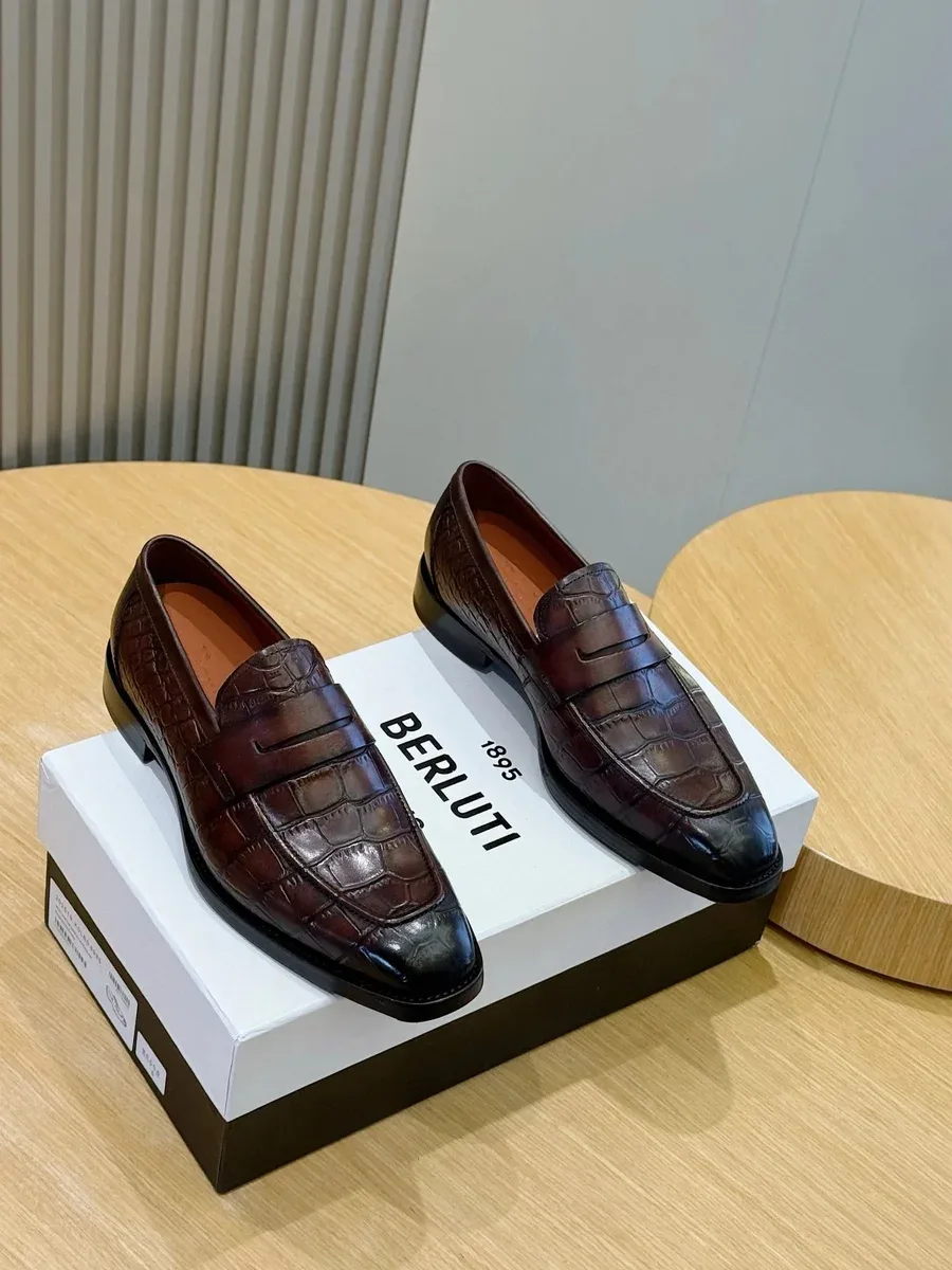 Berluti Berluti Cognac Croc-Embossed Loafers Brown