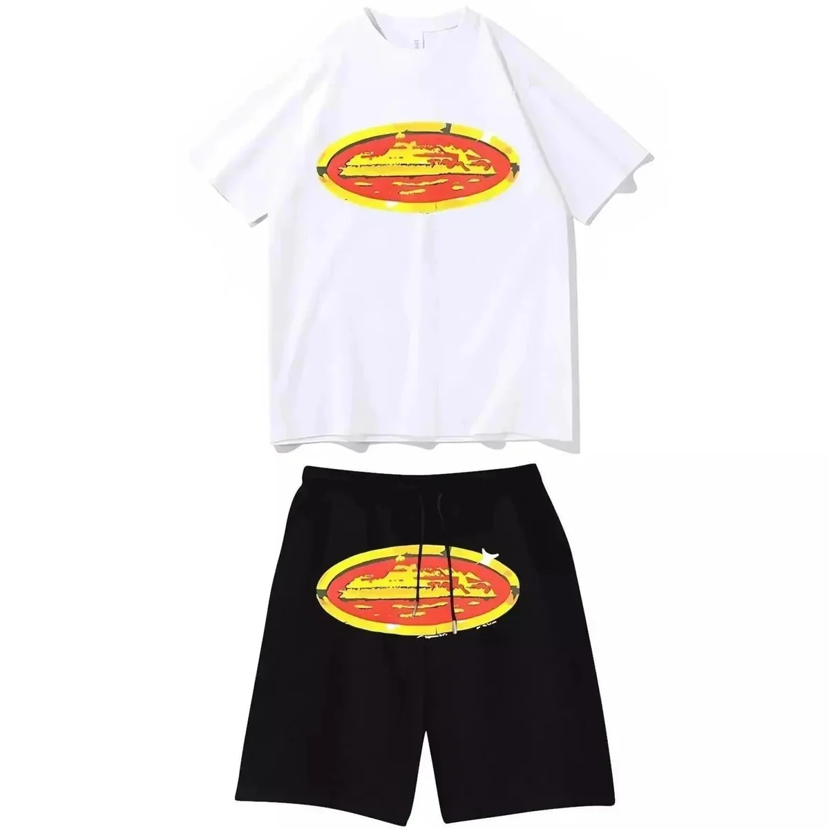 Other White & Black Graphic T-Shirt and Shorts Set White - 1
