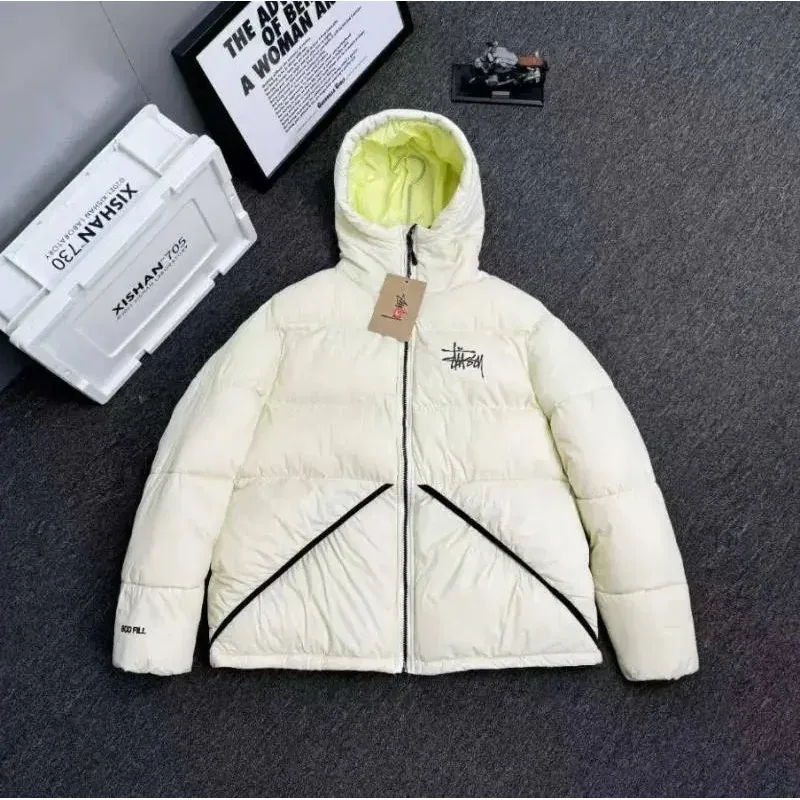 Stussy Stussy White Yellow Hooded Puffer Jacket White - 1
