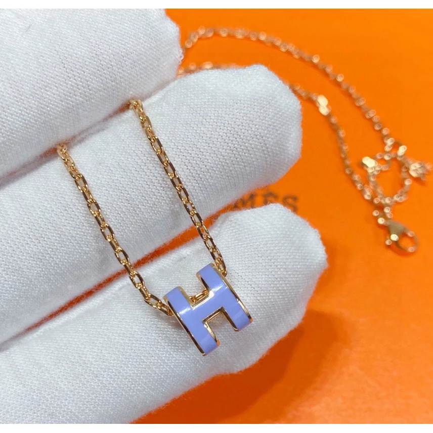 Hermès Hermès H Lavender Enamel Necklace Blue