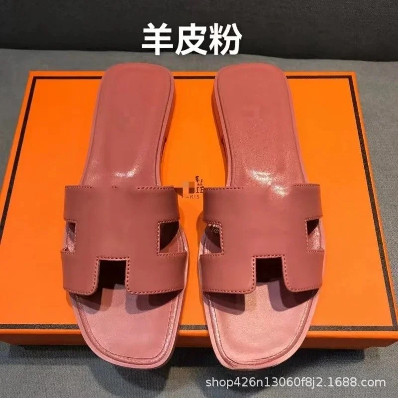 Hermès Hermès H Sheepskin Pink Slides Pink