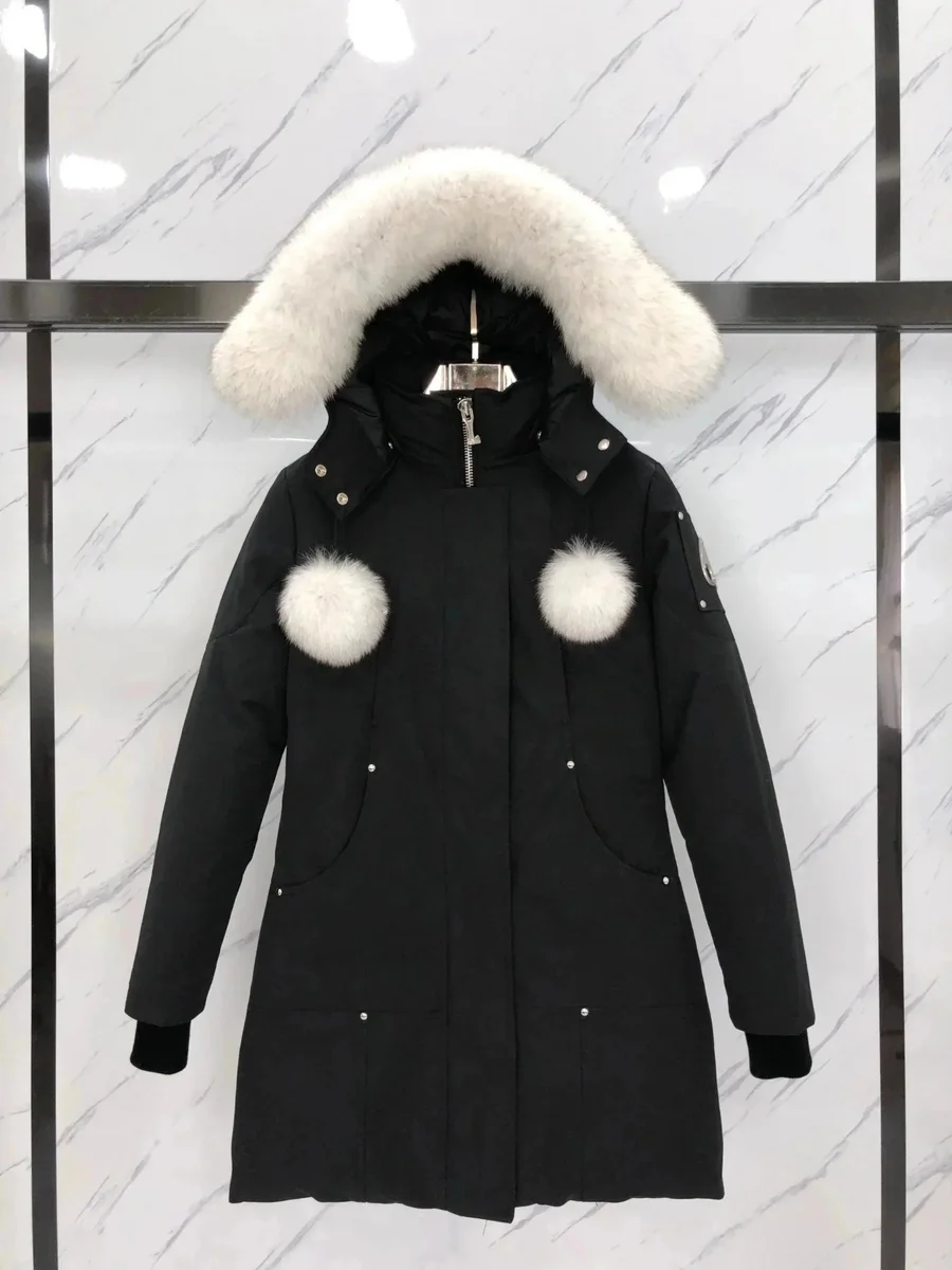 Other Black Fur Trim Parka with Pom-Poms Black - 1