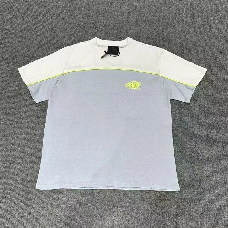 Other Unisex Grey and White Split Panel T-Shirt with Neon Yellow Logo Grey - 1