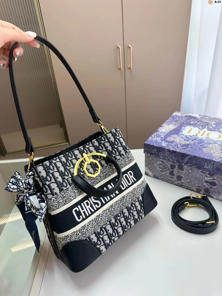 Dior Dior Lady Dior Monogram Black & White Tote Bag Black - 1